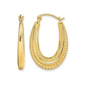 10K Yellow Gold Textured Oval Hoop Earrings